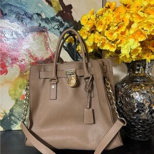 Michael Kors Brown Leather Satchel with Gold Chain